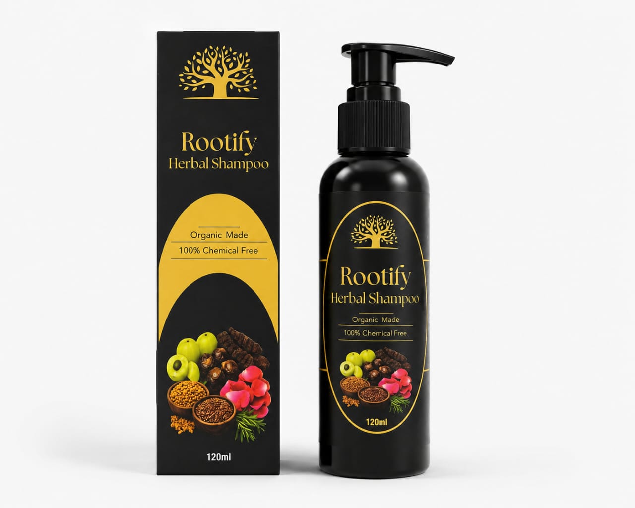 Rootify Herbal Shampoo – 100% Organic & Chemical-Free for Hair Fall & Growth (120 ML)