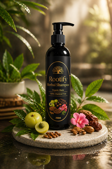 Rootify Herbal Shampoo – 100% Organic & Chemical-Free for Hair Fall & Growth (250 ML)
