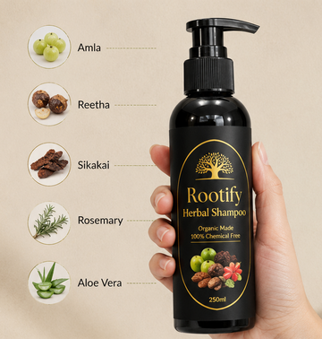 Rootify Herbal Shampoo – 100% Organic & Chemical-Free for Hair Fall & Growth (120/250 ML)